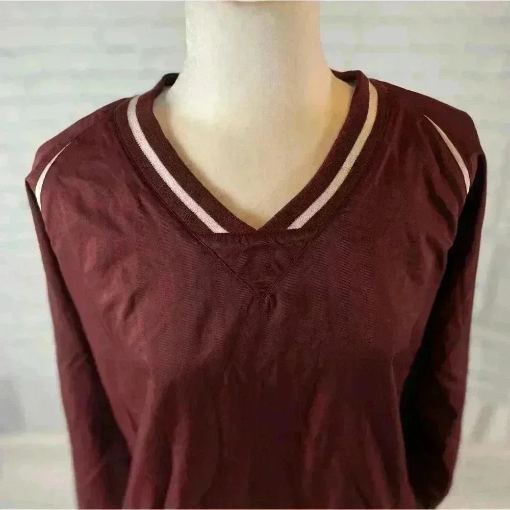 Champion Vintage 90s Adult M Pullover V-Neck Windbreaker Lined Jacket Maroon red - Picture 6 of 16